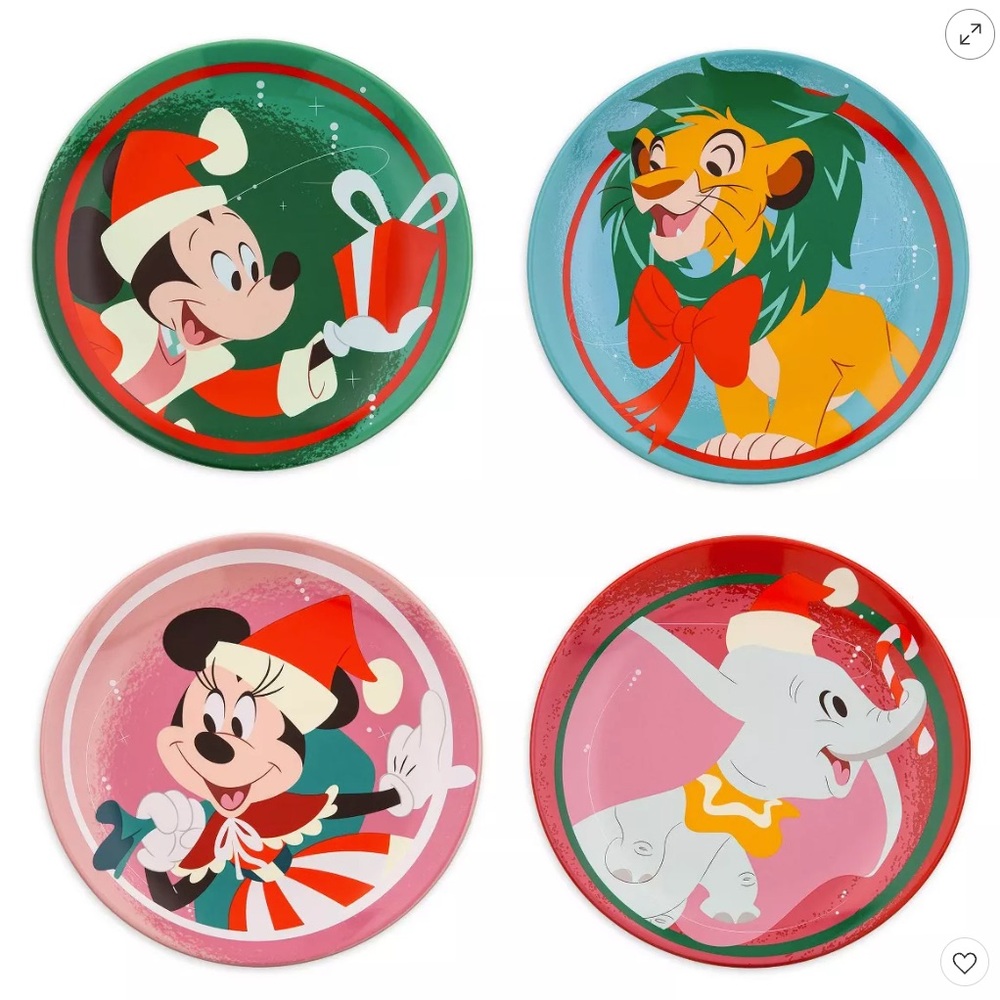 New Disney Classic Holiday Stoneware Dessert Plates Mickey & Friends Set of 4